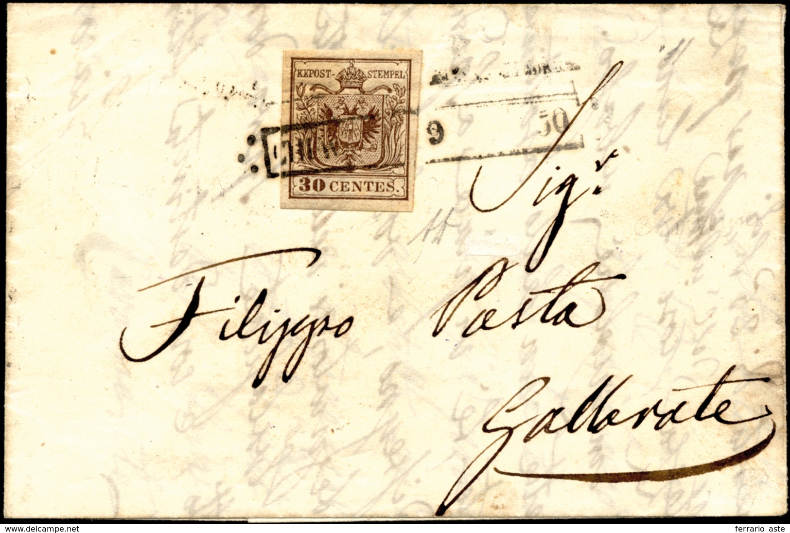 CHIAVENNA, R50 Punti 12 - 30 Cent. (7), Perfetto, Su Lettera Del 9/8/1850 Per Gallarate. Bella E Rar... - Lombardije-Venetië