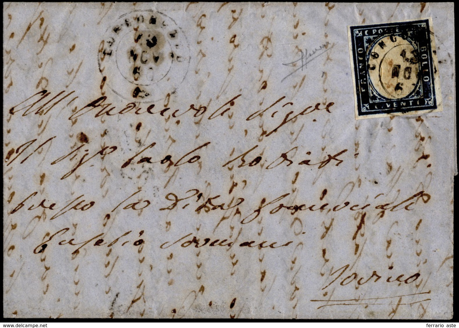 CONCOREZZO, Punti 11 - 20 Cent. (Sardegna 15C), Perfetto, Su Lettera Del 13/11/1860 Per Torino. Prim... - Lombardije-Venetië