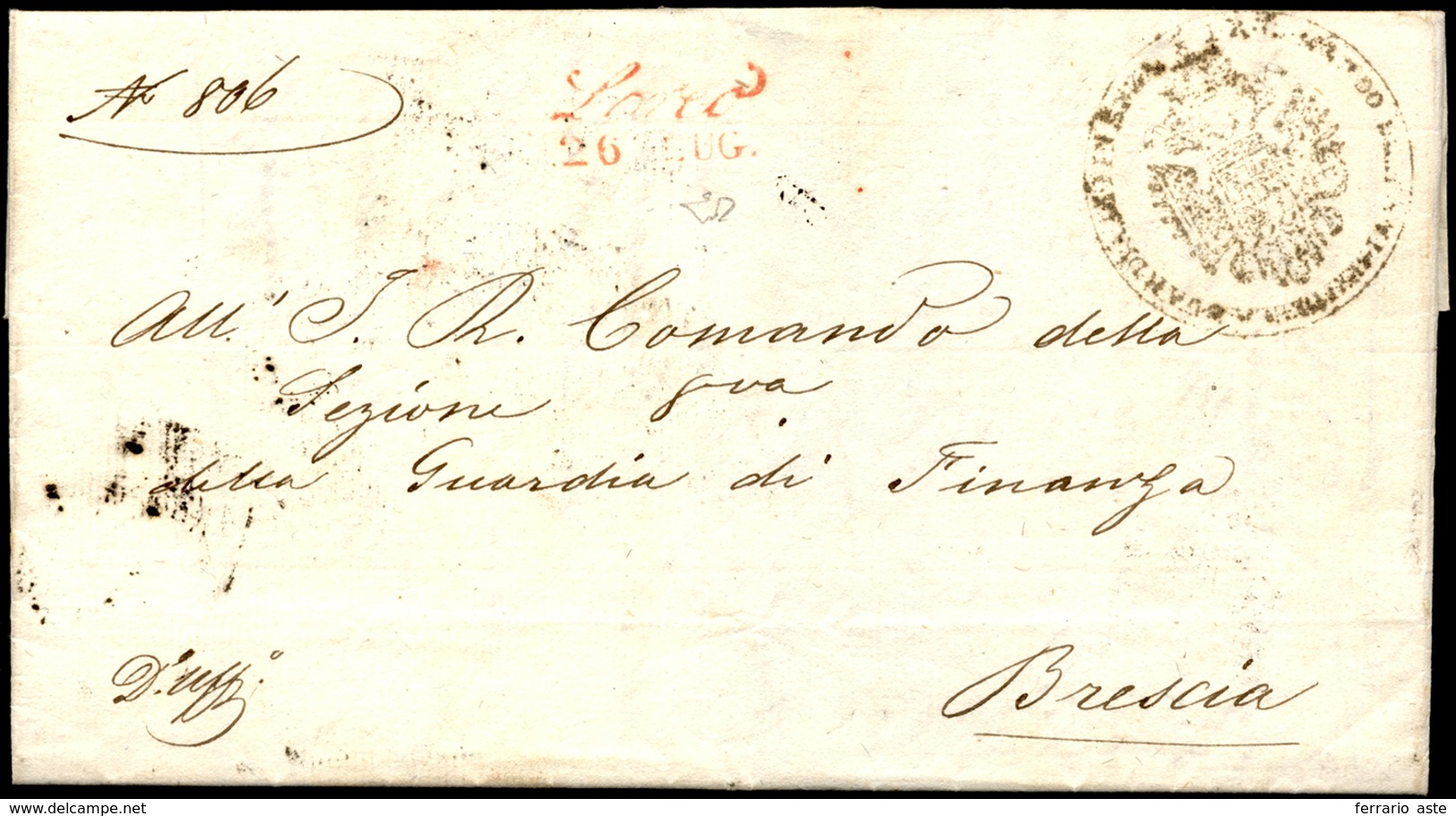 LOREO, Cor Rosso Punti 9 - Lettera In Franchigia Del 26/7/1852 Per Brescia. Rara! Cert.Diena. ... - Lombardije-Venetië