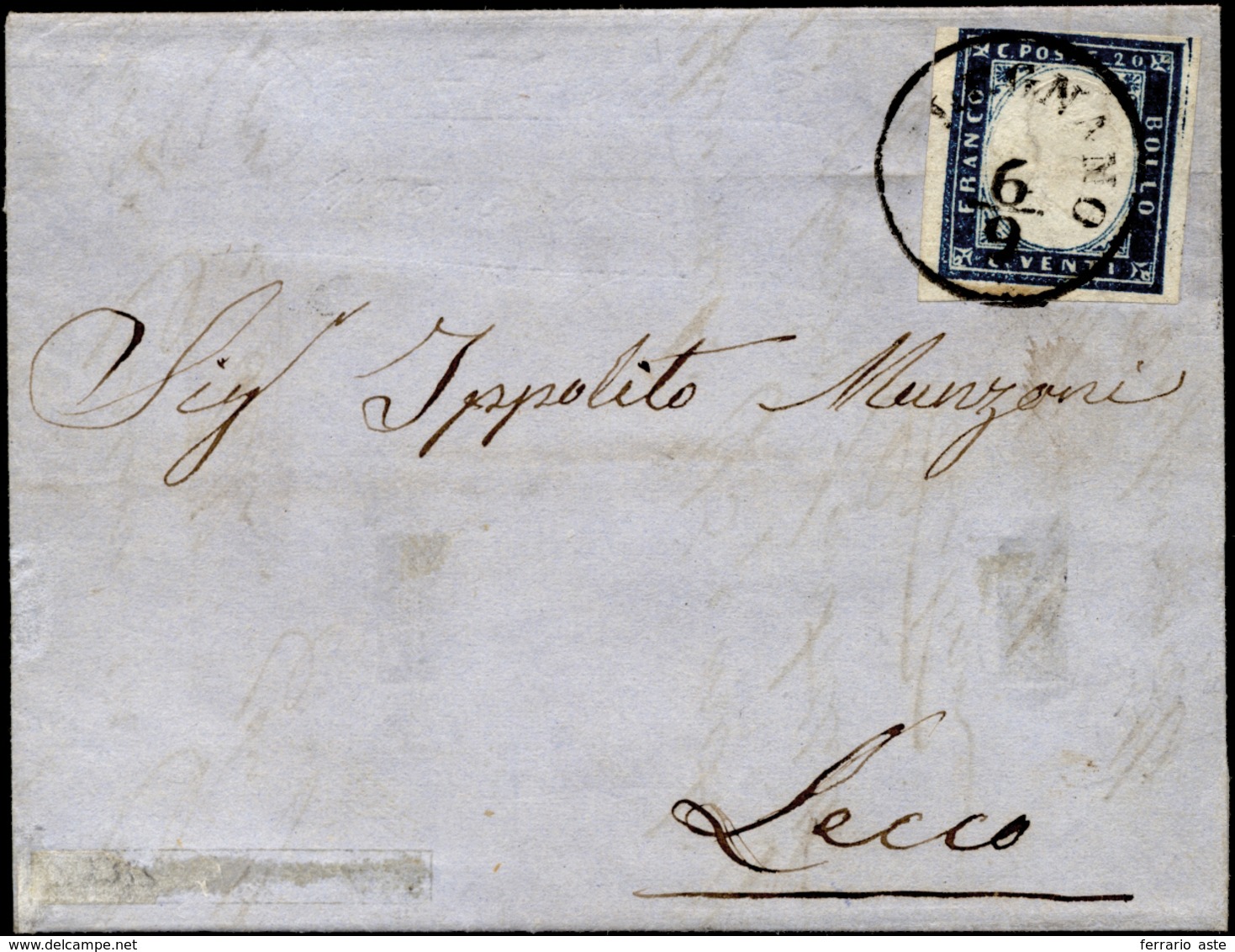 MELEGNANO, C1 Punti 13 - 20 Cent. (15B), Lieve Piega Orizzontale, Su Lettera Del 6/9/1859 Per Lecco.... - Lombardije-Venetië