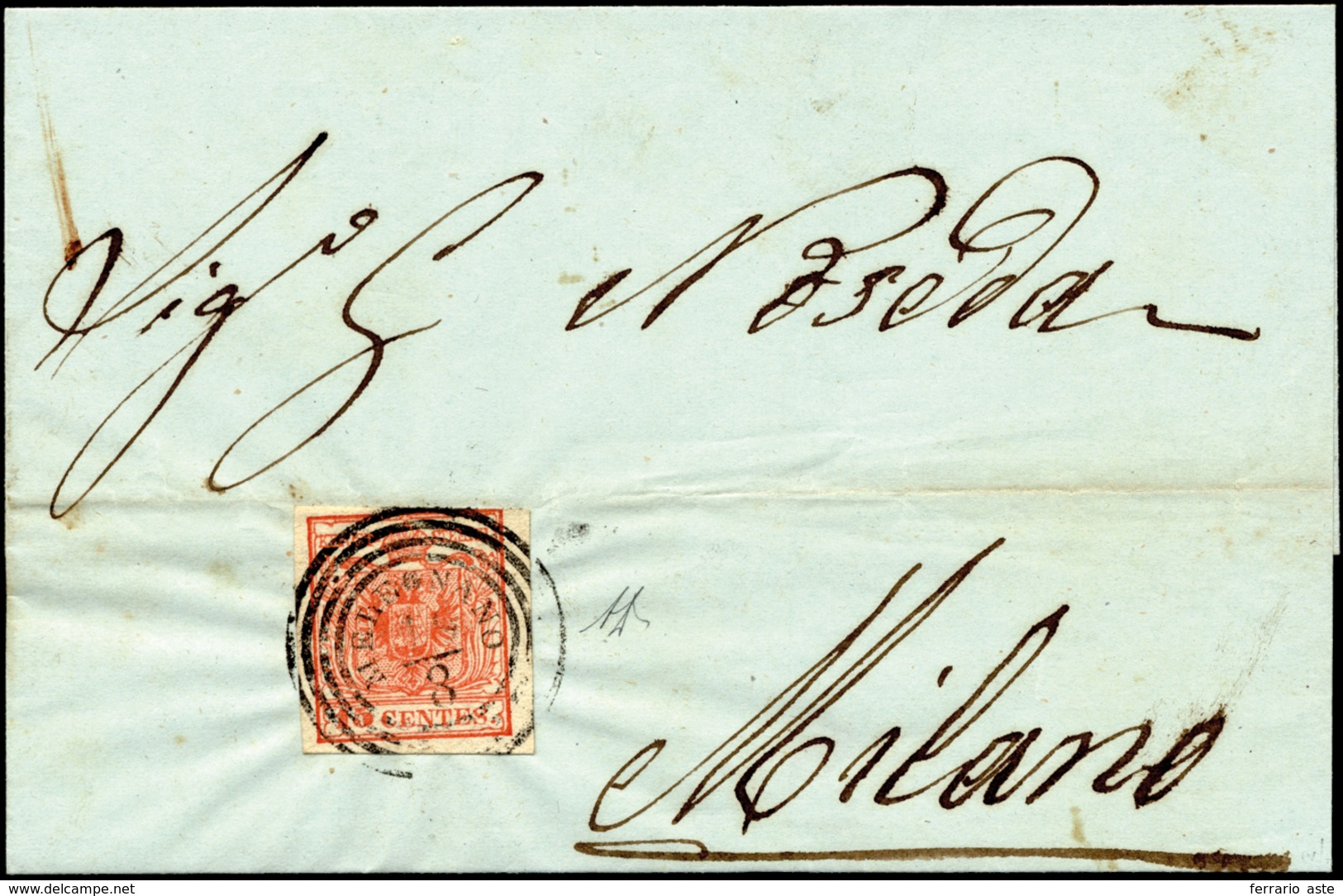 MELEGNANO, Punti 9 - 15 Cent. (6) Perfetto, Su Sovracoperta Di Lettera Del 19/8/1854 Per Milano. ... - Lombardije-Venetië