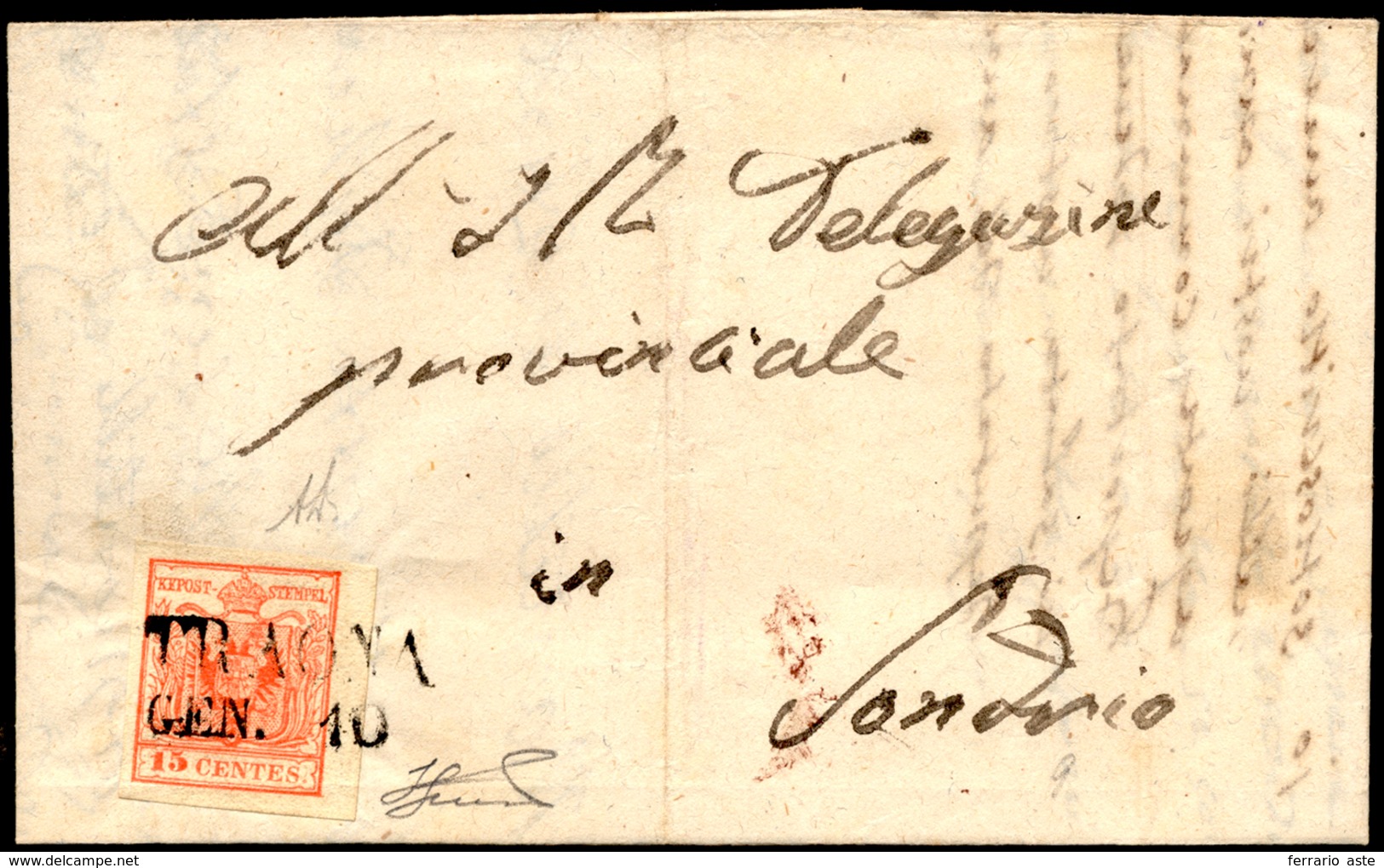 TRAONA, Sd Punti 10 - 15 Cent. Rosso (6), Perfetto, Su Lettera Del 10/1/1853 Per Sondrio, Non Comune... - Lombardije-Venetië