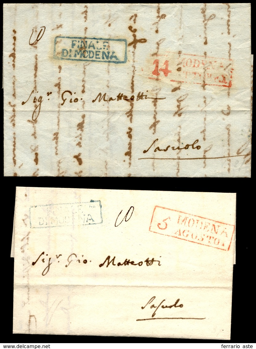 FINALE DI MODENA, Cartella Azzurra - Due Lettere Prefilateliche (1843) Entrambe Dirette A Sassuolo, ... - Modena
