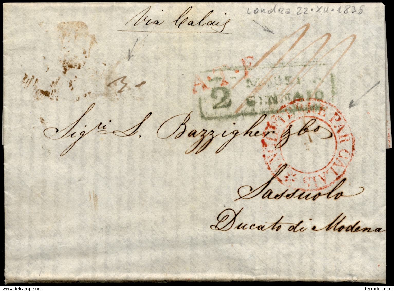 INCOMING MAIL GRAN BRETAGNA 1835 - Circolare A Stampa Da Londra 22/12/1835 A Sassuolo, Diversi Bolli... - Modena