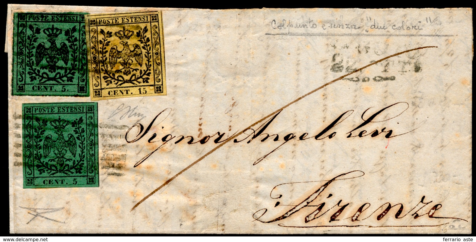 1854 - 5 Cent. Verde, Un Esemplare Della I Emissione E Uno Della II, 15 Cent. Giallo (1,7,3), Perfet... - Modena