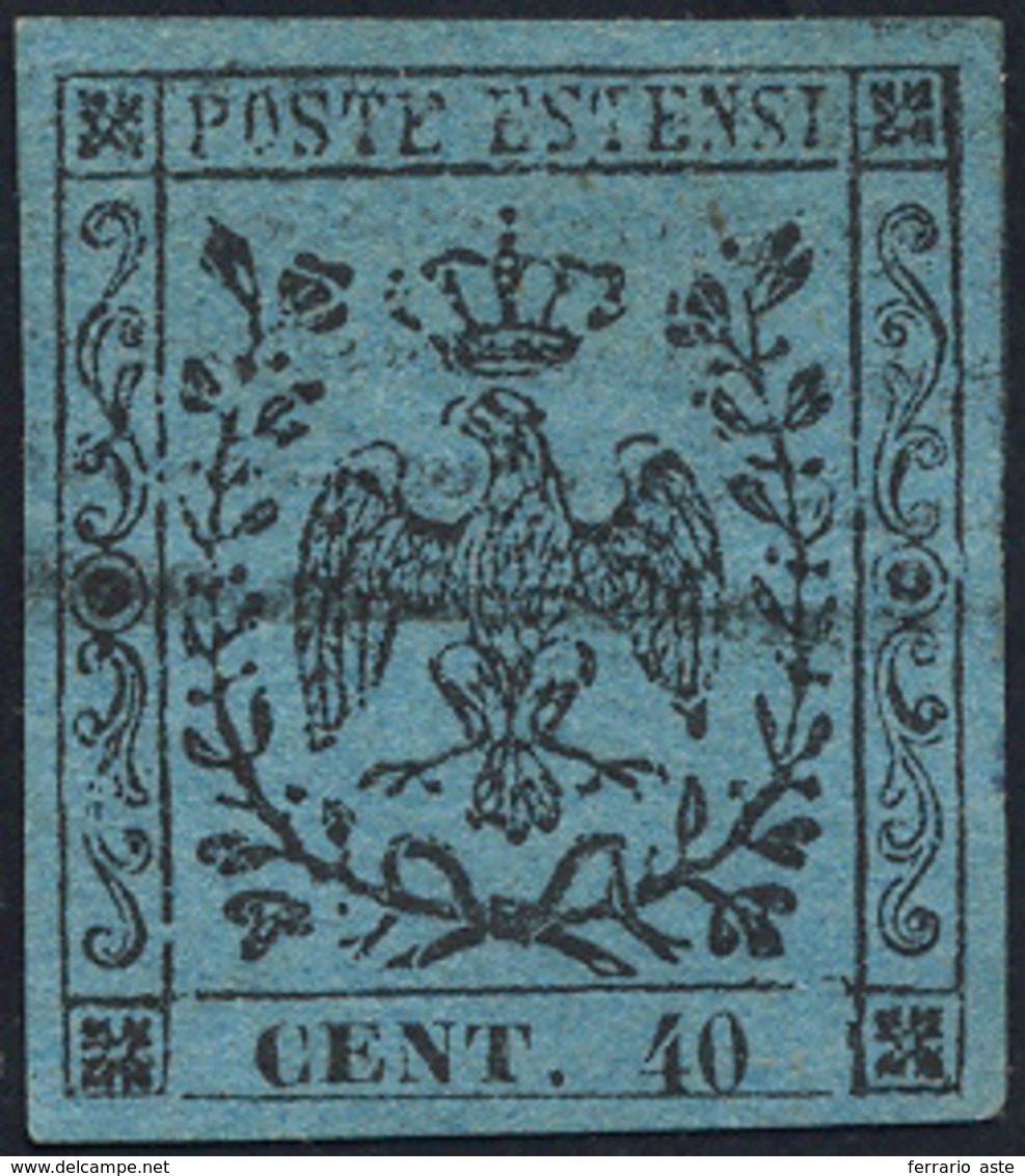 1852 - 40 Cent. Celeste (5), Usato, Perfetto. Bello! A.Diena, Vaccari, Cert. Diena. ... - Modena