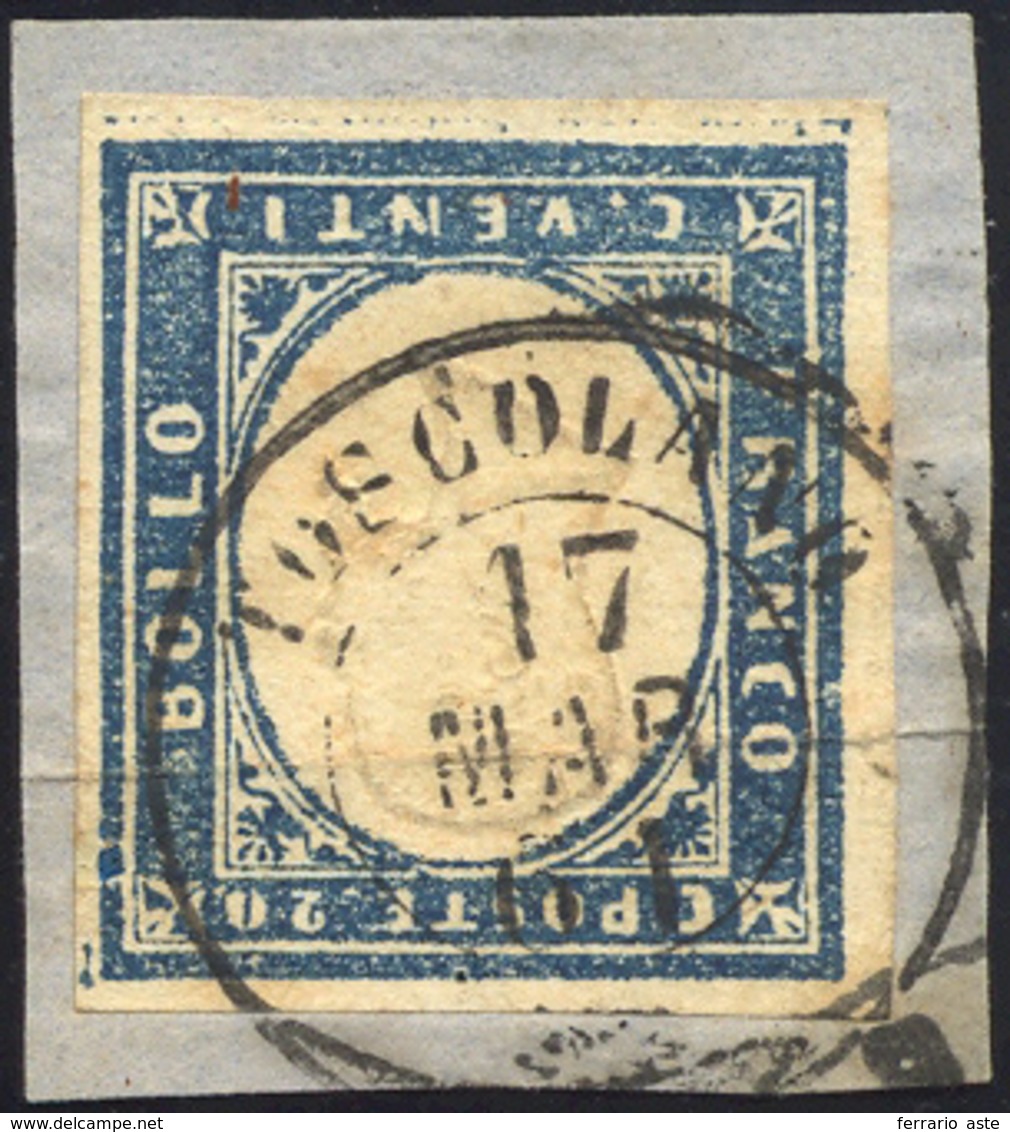 1861 - 20 Cent. Azzurro Grigio (15Cc), Lieve Piega Orizzontale, Ben Marginato, Usato Su Frammento A ... - Andere & Zonder Classificatie