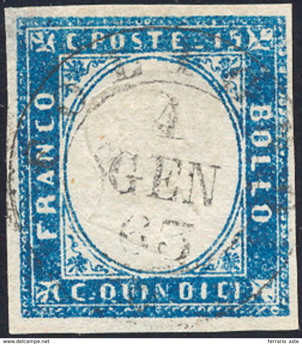 1863 - 15 Cent. Azzurro Tipo Sardegna (11), Perfetto, Usato Il Primo Giorno D'emissione 1/1/1863. Fe... - Other & Unclassified