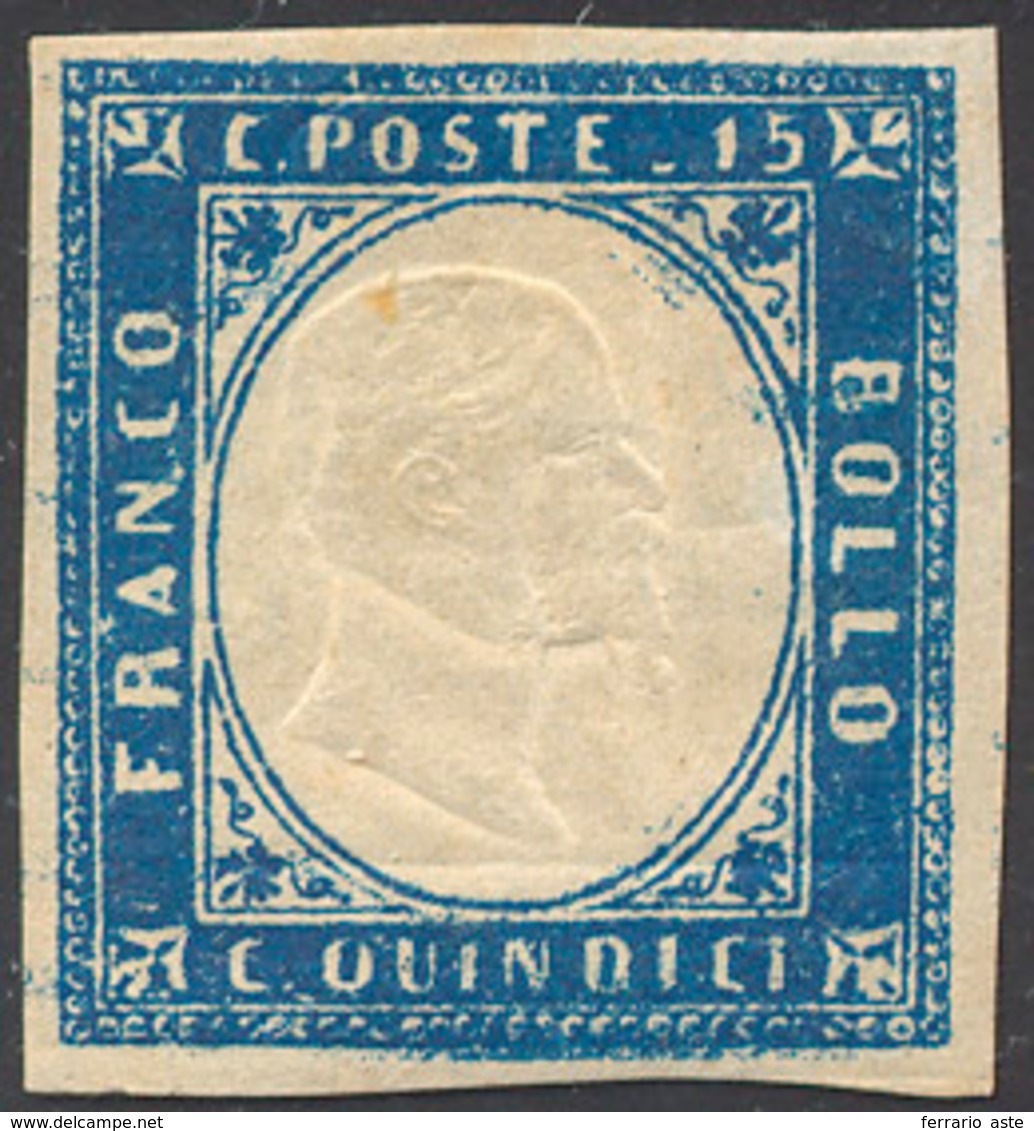 1863 - 15 Cent. Azzurro Tipo Sardegna, Doppia Effigie Discosta (11k), Nuovo, Gomma Originale, Perfet... - Andere & Zonder Classificatie