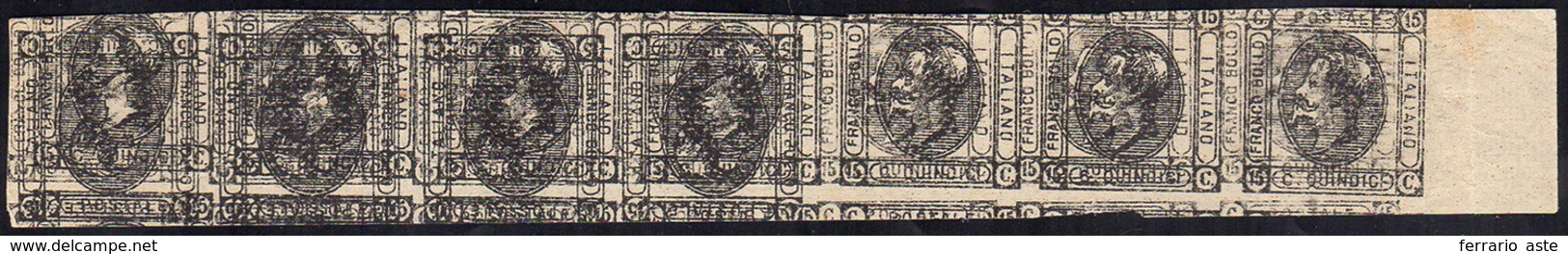 1863 - 15 Cent. Litografico, II Tipo (13), Prova Di Macchina In Nero Con Doppia Stampa, Striscia Di ... - Andere & Zonder Classificatie