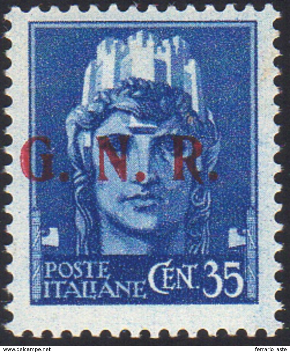 1943 - 35 Cent. Soprastampa G.N.R. Di Brescia, III Tipo (476/III), Gomma Integra, Perfetto. Fiecchi,... - Andere & Zonder Classificatie