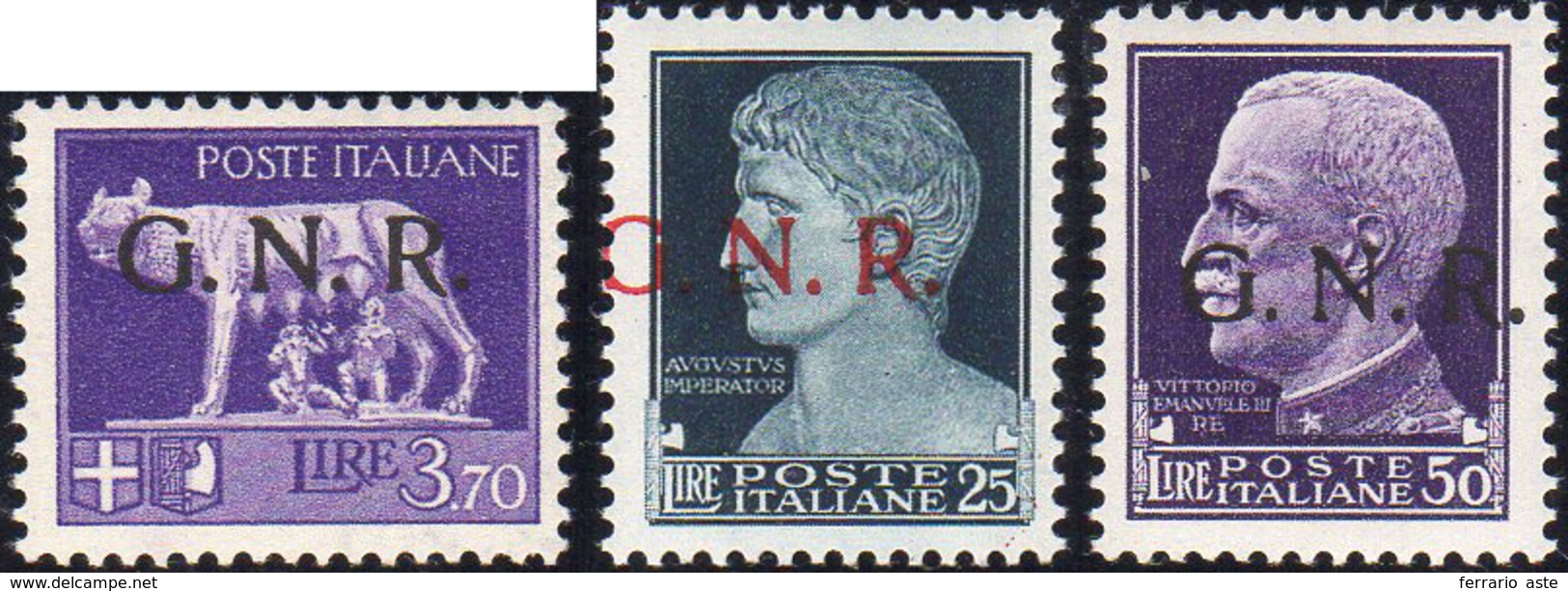 1944 - 3,70 Lire, 25 Lire, 50 Lire Soprastampa G.N.R. Di Verona (484,488,489), Gomma Integra, Perfet... - Andere & Zonder Classificatie