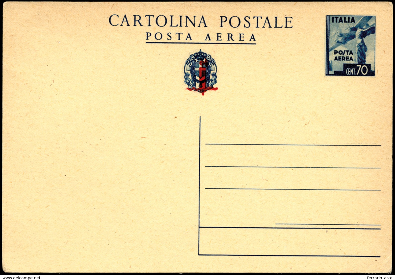 INTERI POSTALI 1945 - 70 Cent. Cartolina Di Posta Aerea Soprastampata Con Fascio Rosso (Filagrano C1... - Andere & Zonder Classificatie