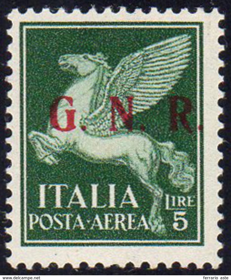 1943 - 5 Lire Verde, Soprastampa G.N.R. Di Brescia, III Tipo, Varietà Punti Piccoli Dopo G., N. E R.... - Andere & Zonder Classificatie