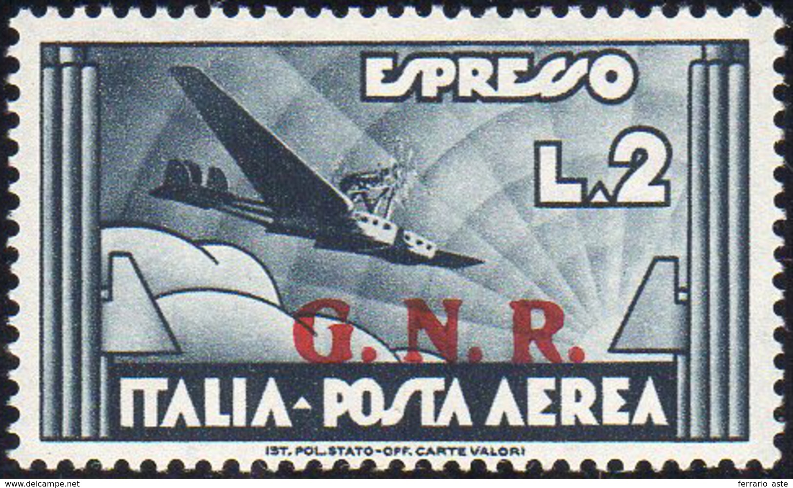 1943 - 2 Lire Ardesia Soprastampa G.N.R. Di Brescia Del II Tipo Oleosa (125/II Nota), Gomma Integra,... - Andere & Zonder Classificatie