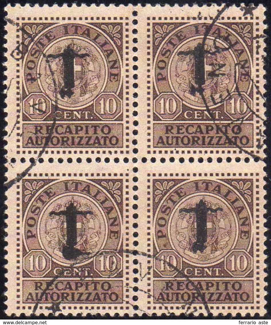 1944 - 10 Cent. Soprastampa Fascetto Capovolta (4a), Blocco Di Quattro, Usato, Perfetto. Rarità Dell... - Autres & Non Classés