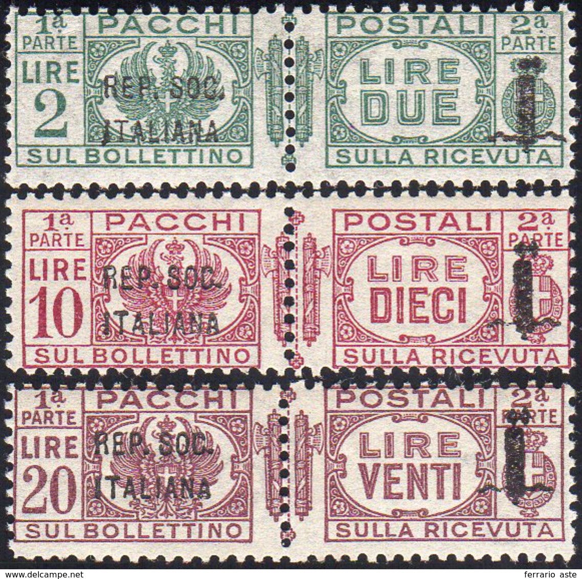 1944 - 2 Lire, 10 Lire E 20 Lire Soprastampati Fascetto (43,46,47), Gomma Integra, Perfetti. Raybaud... - Andere & Zonder Classificatie