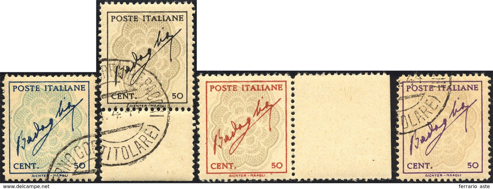 1943 - Badoglio, Senza Filigrana, Serie Completa (515F/515I), Usati, Salvo Il 50 Cent. Rosso Con Gom... - Andere & Zonder Classificatie