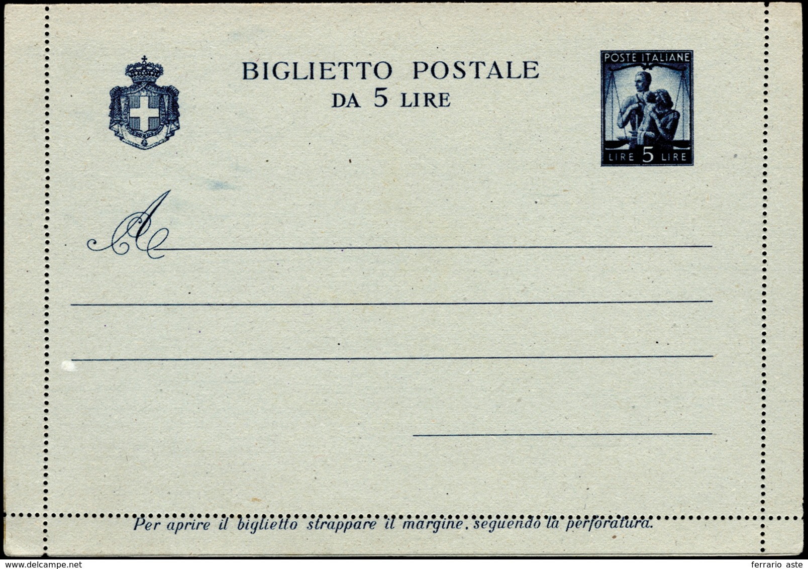 INTERI POSTALI 1946 - 5 Lire Democratica, Biglietto Postale (Filagrano B39, € 130), Nuovo, Perfetto.... - Andere & Zonder Classificatie