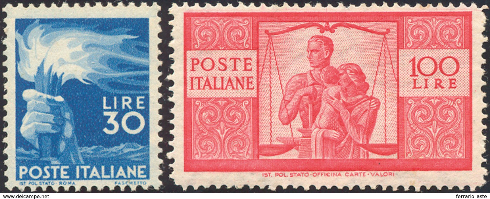 1946/47 - 30 E 100 Lire Democratica (563,565), Discreta Centratura, Gomma Originale Integra, Perfett... - Andere & Zonder Classificatie