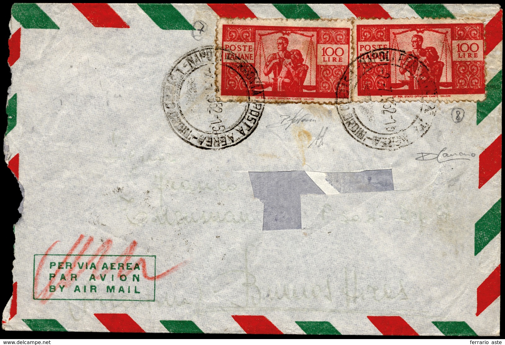 1952 - 100 Lire Democratica, Falso Per Posta Di Buenos Aires, III Tiratura Litografica (F565B), Due ... - Andere & Zonder Classificatie