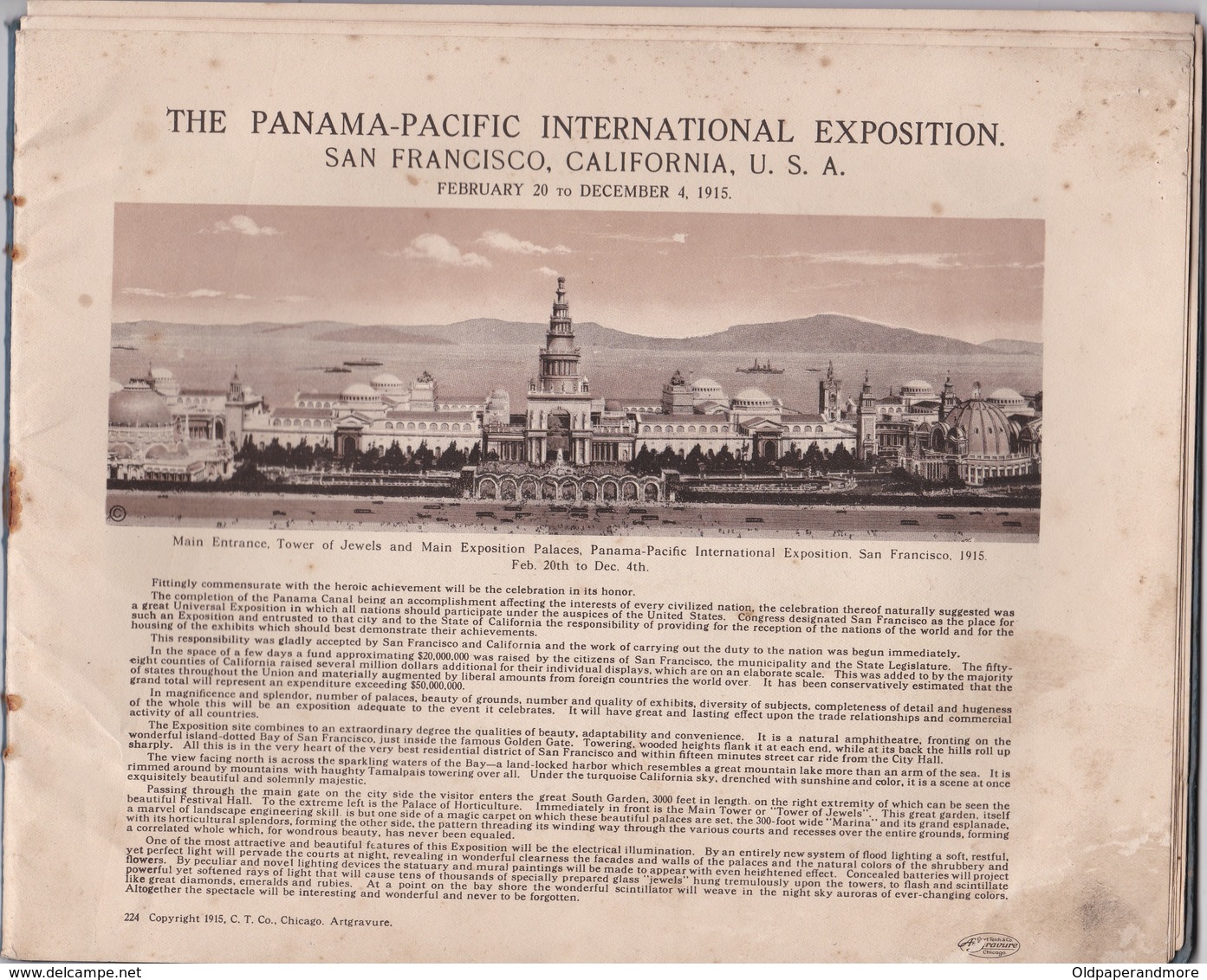 VEWS OF THE PANAMA - PACIFIC INTERNATIONAL EXPOSITION - SAN FRANCISCO 1915 - 12 PAGES W/ PICTURES - Documents Historiques
