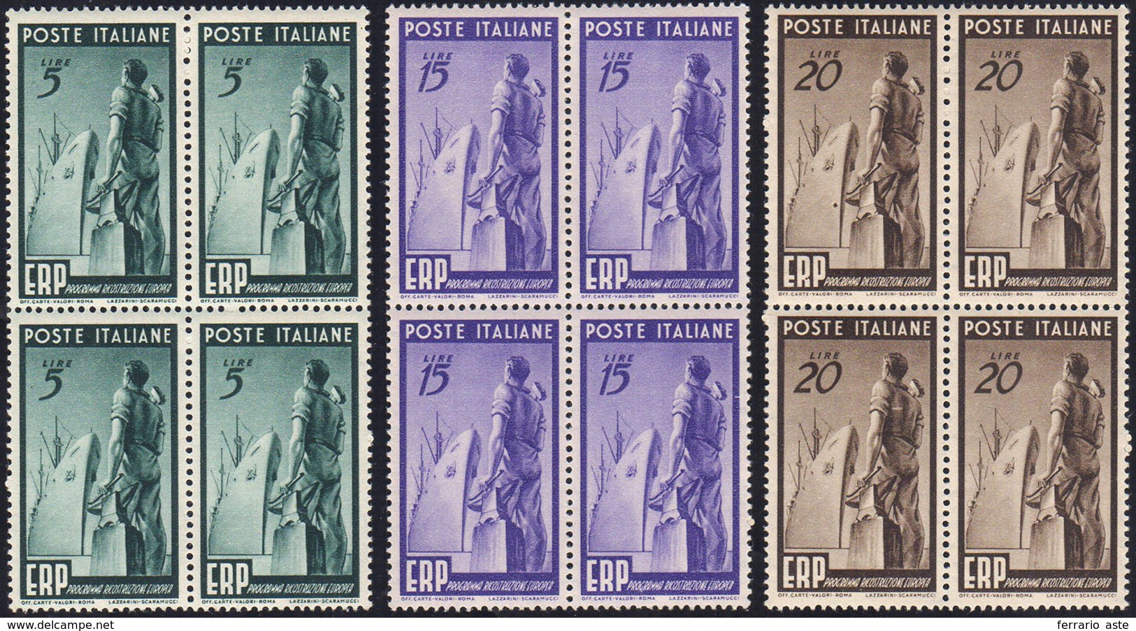 1949 - ERP (601/603), Blocchi Di Quattro, Ottima Centratura, Gomma Integra, Perfetti. ... - Andere & Zonder Classificatie