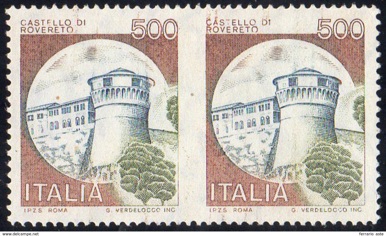 1980 - 500 Lire Castelli, Coppia Orizzontale Non Dentellata Al Centro (Sass. Spec. 1139Eg), Gomma In... - Andere & Zonder Classificatie