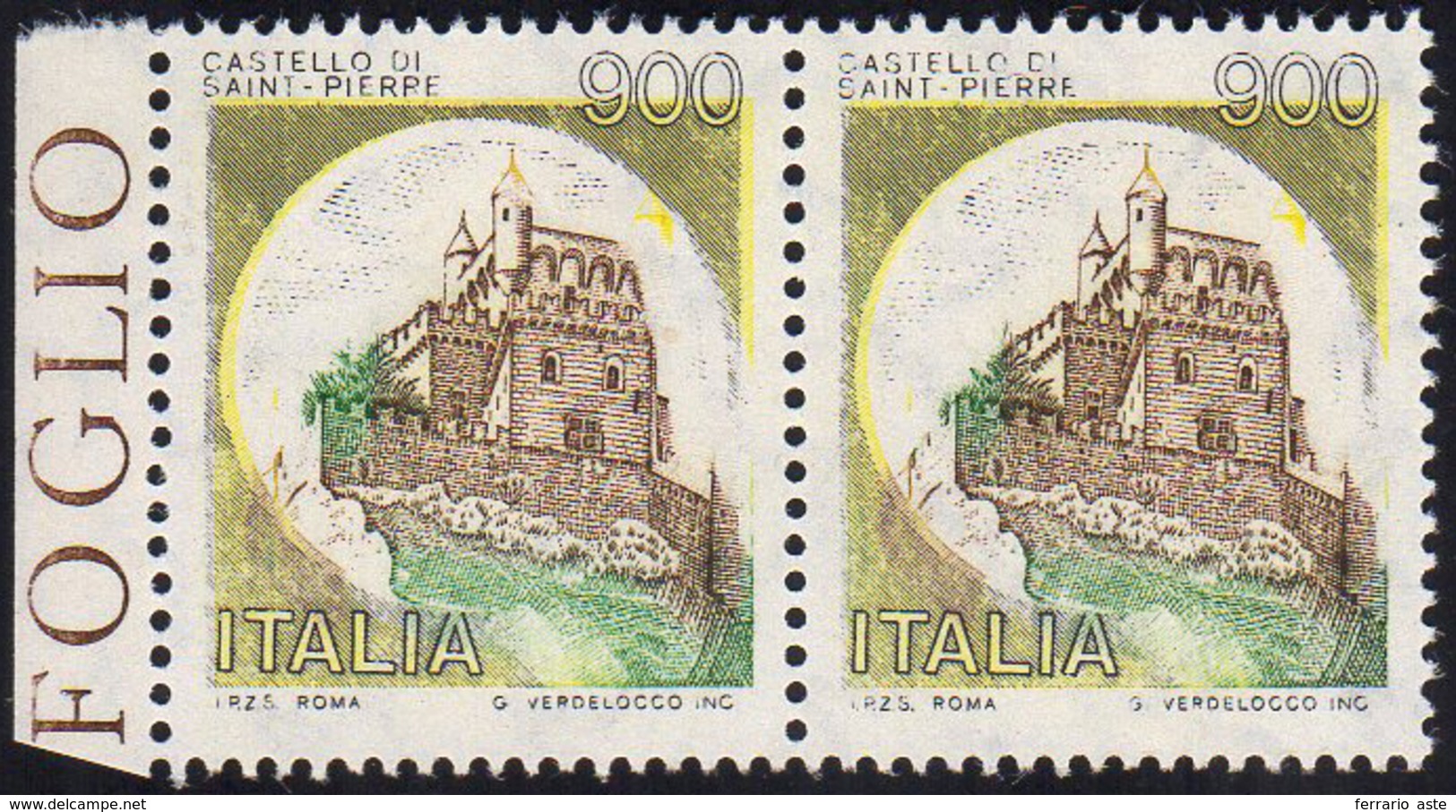 1980 - 900 Lire Castelli, Stampa Del Bruno Incompleta (Sass. Spec. 1144Ae), Coppia Orizzontale, Gomm... - Andere & Zonder Classificatie