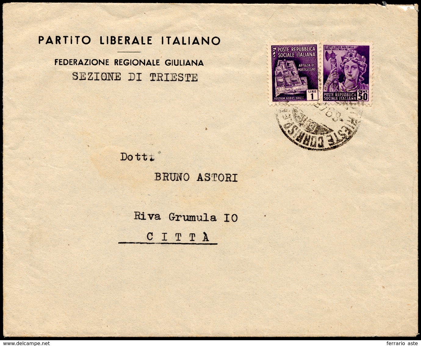 1945 - 50 Cent. E 1 Lira Monumenti Distrutti (507,509), Perfetti, Su Busta Da Trieste 8/9/1945 Per C... - Other & Unclassified