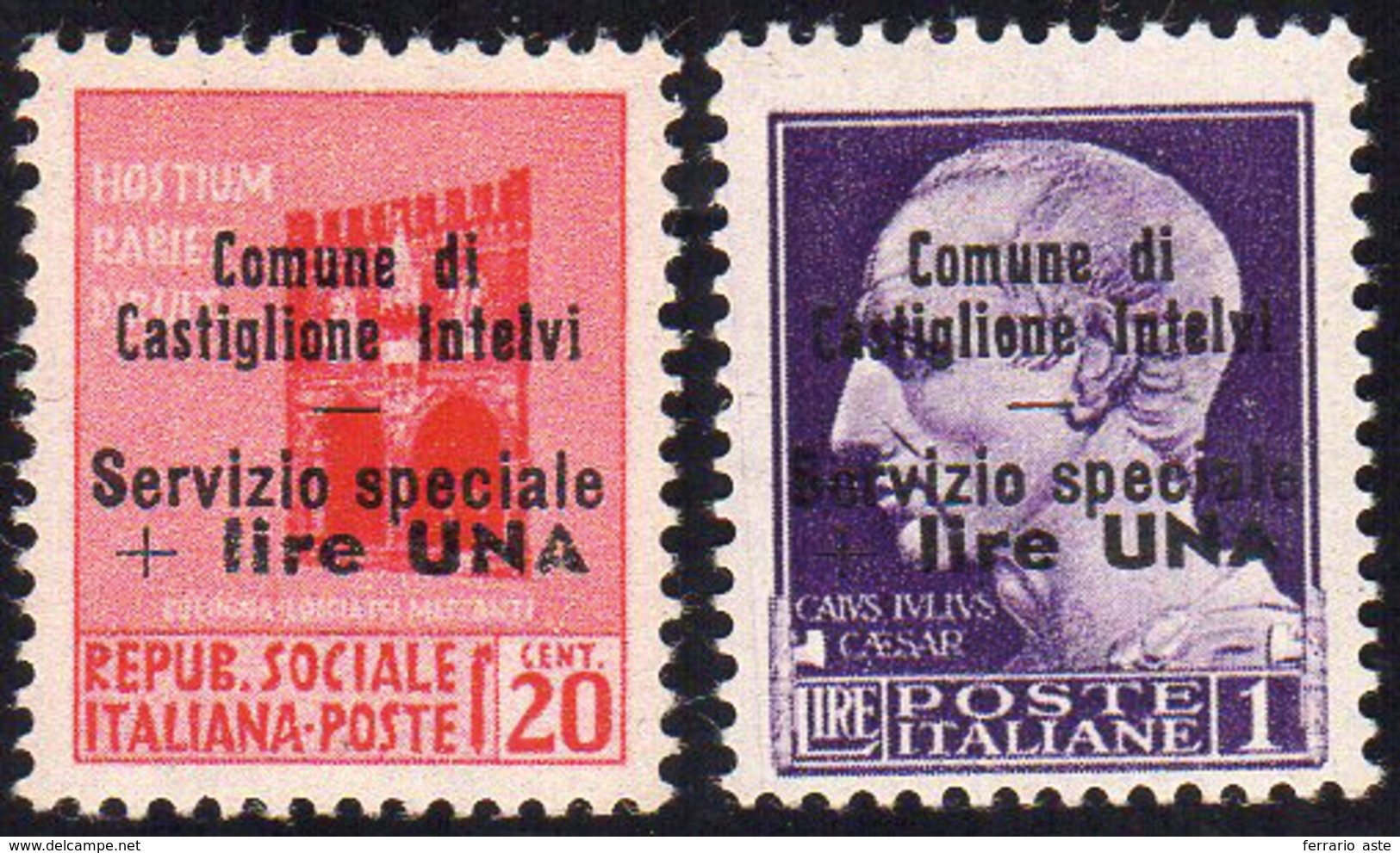 CASTIGLIONE D'INTELVI 1945 - 1 Lira Su 20 Cent. E 1 Lira Su Una Lira (4,12), Gomma Integra, Perfetti... - Zonder Classificatie