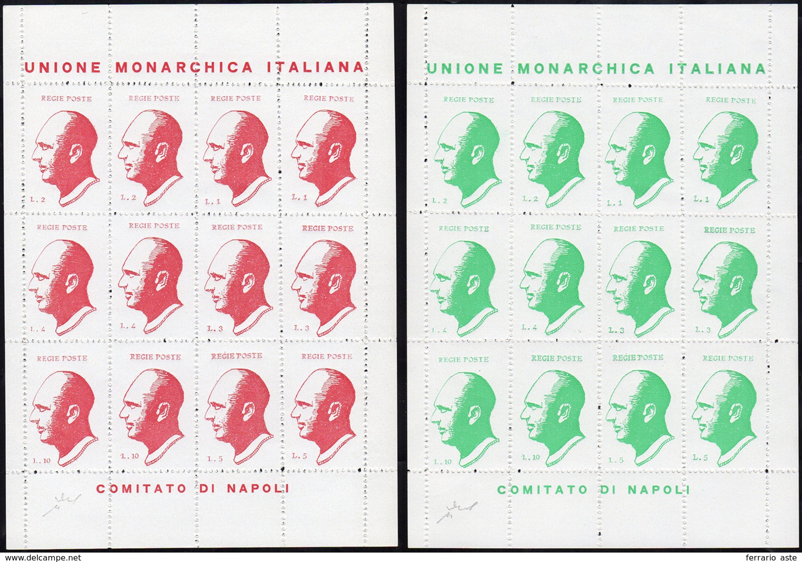 UNIONE MONARCHICA ITALIANA 1946 - Foglietti Rosso E Verde (CEI F1/F2), Gomma Integra, Perfetti. Bell... - Zonder Classificatie
