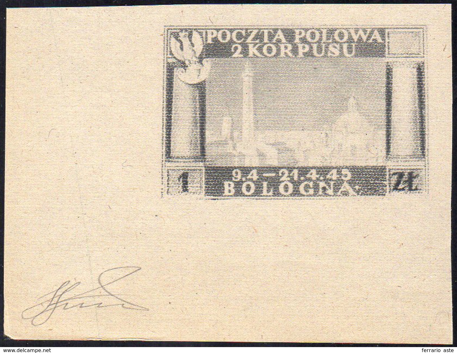 1946 - 1 Z. Vittorie Polacche, Carta Grigiastra, Non Dentellato, Stampa Evanescente (3A), Angolo Di ... - 1946-47 Corpo Polacco Periode