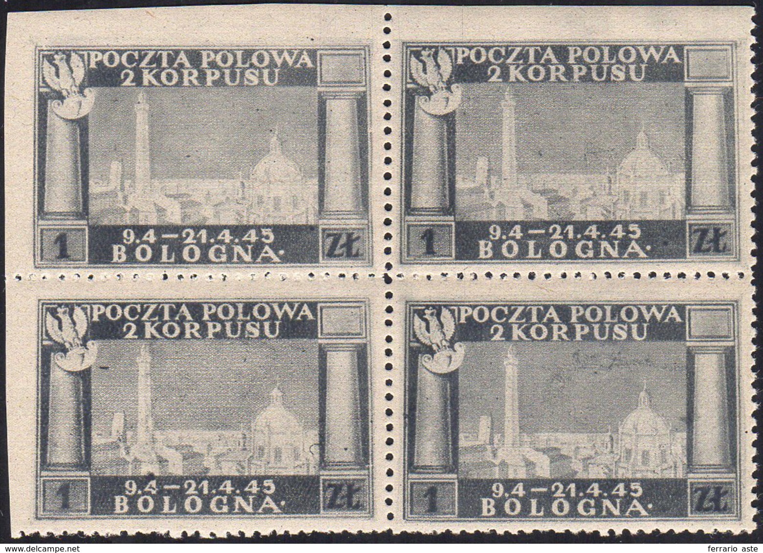 1946 - 1 Z. Vittorie Polacche, Carta Grigiastra (3), Blocco Di Quattro, Un Esemplare Non Dentellato ... - 1946-47 Corpo Polacco Periode