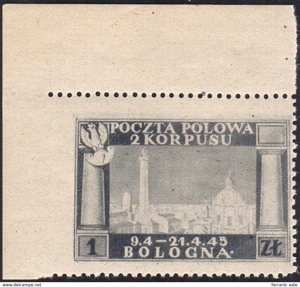 1946 - 1 Z. Vittorie Polacche, Carta Grigiastra, Non Dentellato A Sinistra (3bc), Angolo Di Foglio, ... - 1946-47 Corpo Polacco Periode