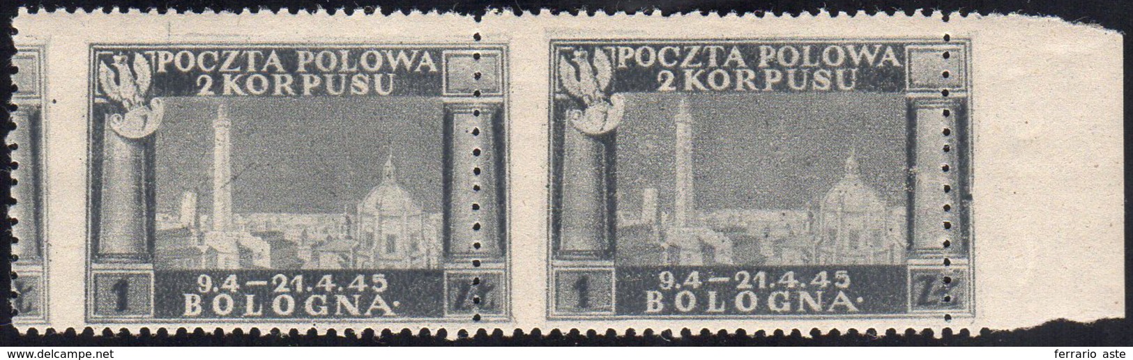 1946 - 1 Z. Vittorie Polacche, Carta Grigiastra, Dentellatura Verticale Fortemente Spostata A Sinist... - 1946-47 Corpo Polacco Periode
