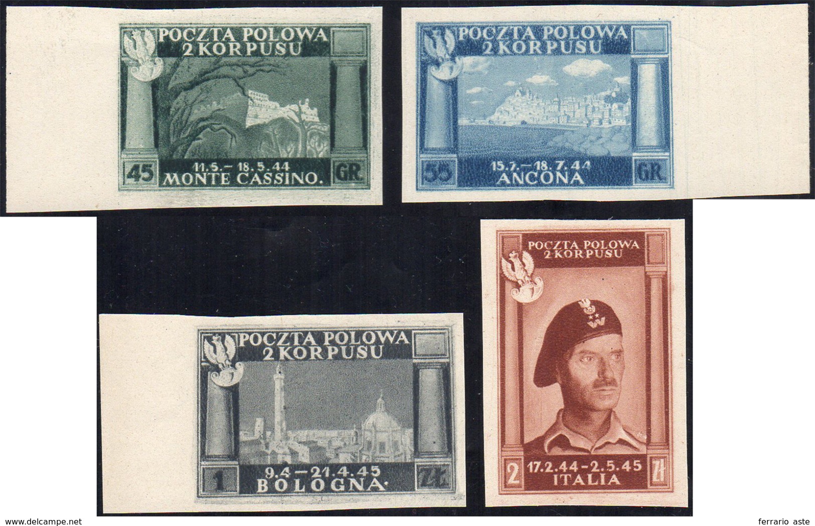 1946 - Vittorie Polacche, Carta Bianca, Non Dentellati (5B/8B), Bordo Di Foglio, Senza Gomma Come Se... - 1946-47 Corpo Polacco Periode