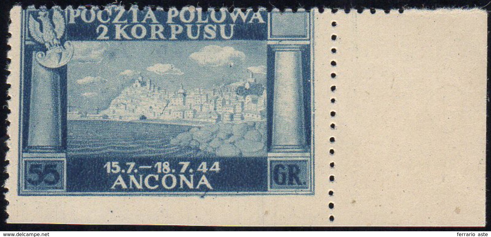 1946 - 55 G. Vittorie Polacche, Carta Giallastra Spessa, Non Dentellato In Basso (6A), Gomma Integra... - 1946-47 Corpo Polacco Periode