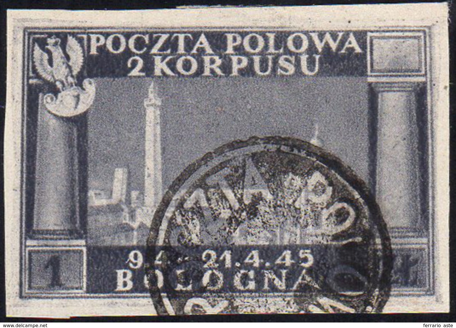 1946 - 1 Z. Violetto Grigio Vittorie Polacche, Carta Bianca, Non Dentellato (7Bb), Usato, Perfetto. ... - 1946-47 Corpo Polacco Periode