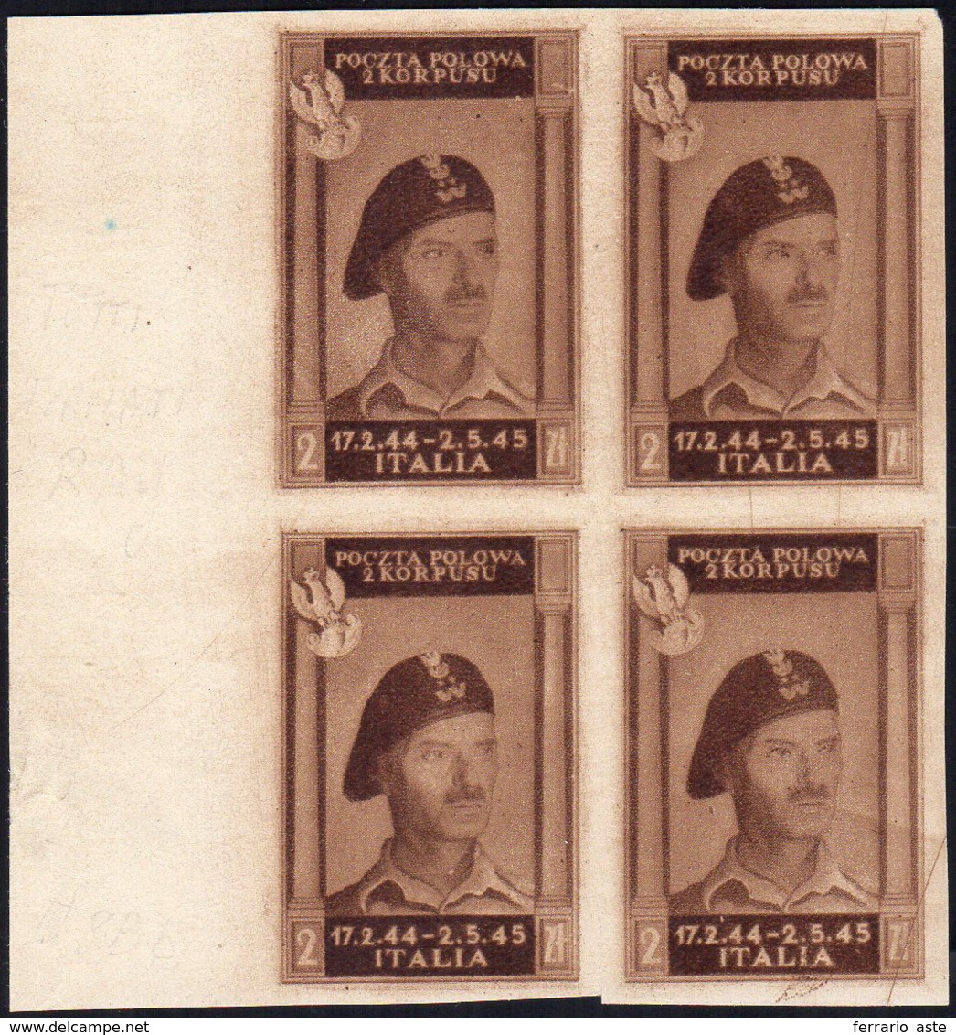 1946 - 2 Z. Bruno Cioccolato Chiaro Vittorie Polacche, Carta Bianca, Non Dentellato (8Bb), Blocco Di... - 1946-47 Corpo Polacco Periode