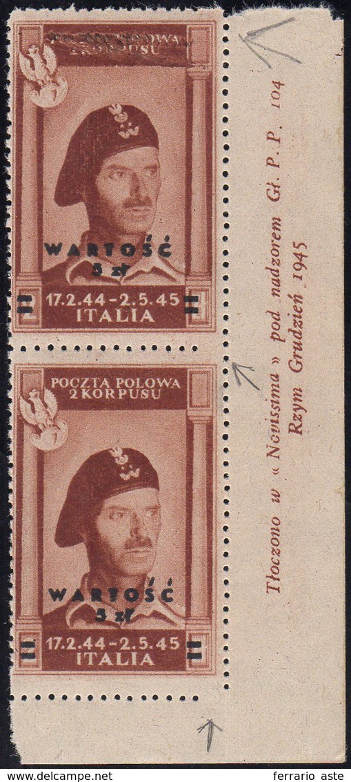 POSTA AEREA 1946 - 5 Z. Su 2 Z. Soprastampato, Salto Della Dentellatura Orizzontale A Sinistra (1), ... - 1946-47 Corpo Polacco Period