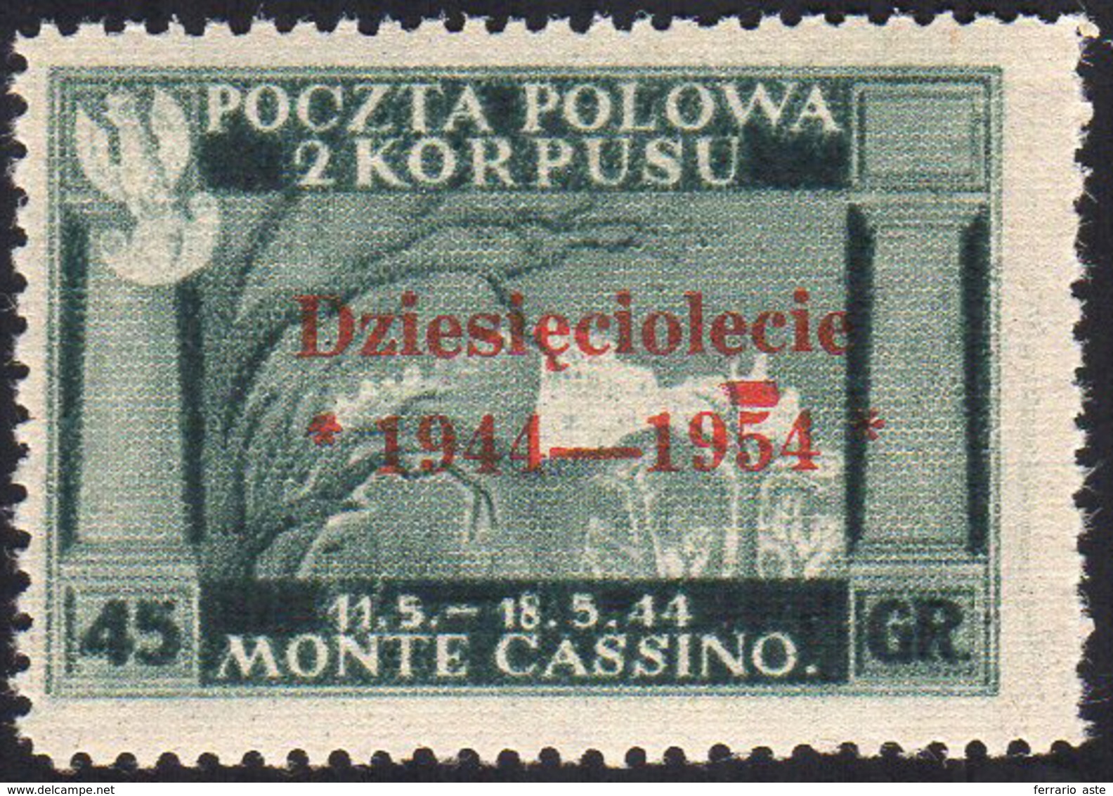 1954 - 45 G. Soprastampa Vermiglio, Tratto Tipografico Orizzontale Sopra Il "5" (7ba), Gomma Integra... - Other & Unclassified