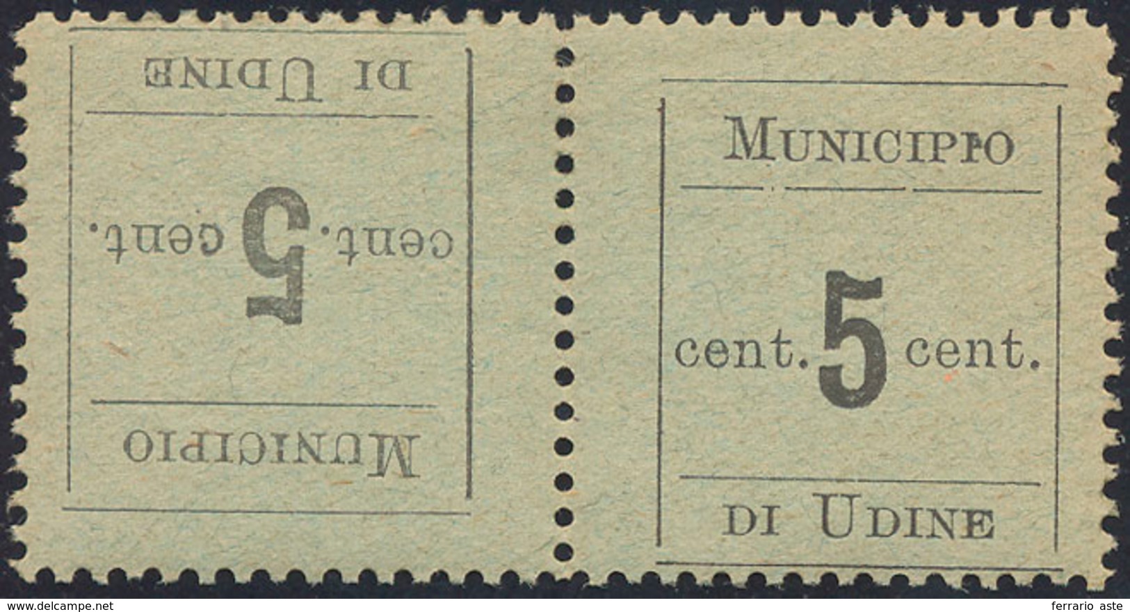 UDINE 1918 - 5 + 5 Cent. Coppia Tete-beche (1c), Gomma Originale, Perfetta. Sorani. ... - Andere & Zonder Classificatie