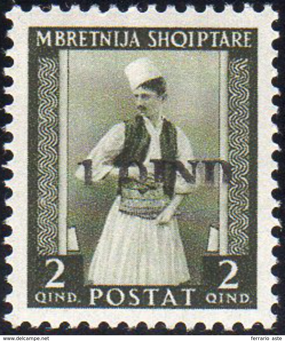 ALBANIA 1942 - 1 Q. Su 2 Q. Soptastampa Incompleta In Basso (37), Gomma Originale, Perfetto. Interes... - Andere & Zonder Classificatie