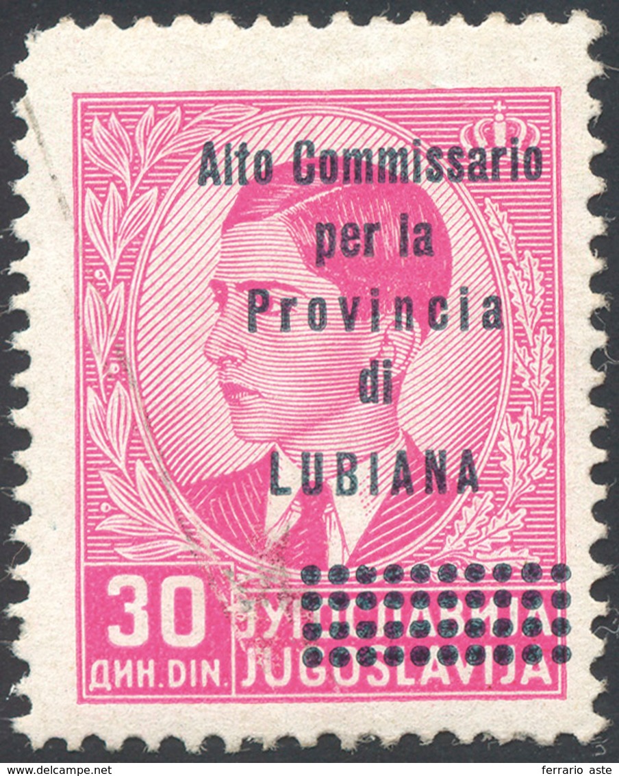 LUBIANA 1941 - 30 Din. Rosa Lilla, Soprastampato, Non Emesso (69), Gomma Originale, Difettoso Per Un... - Andere & Zonder Classificatie