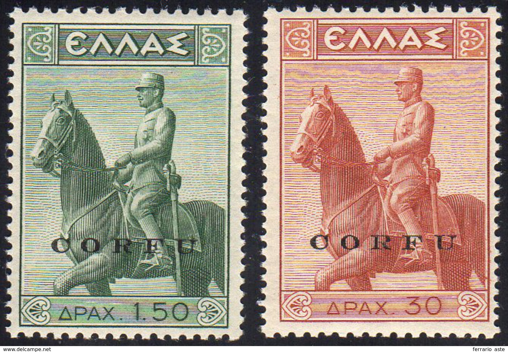 CORFU' 1941 - 1,50 E 30 D. Monumento Equestre Soprastampati (32/33), Gomma Integra, Perfetti. ... - Andere & Zonder Classificatie