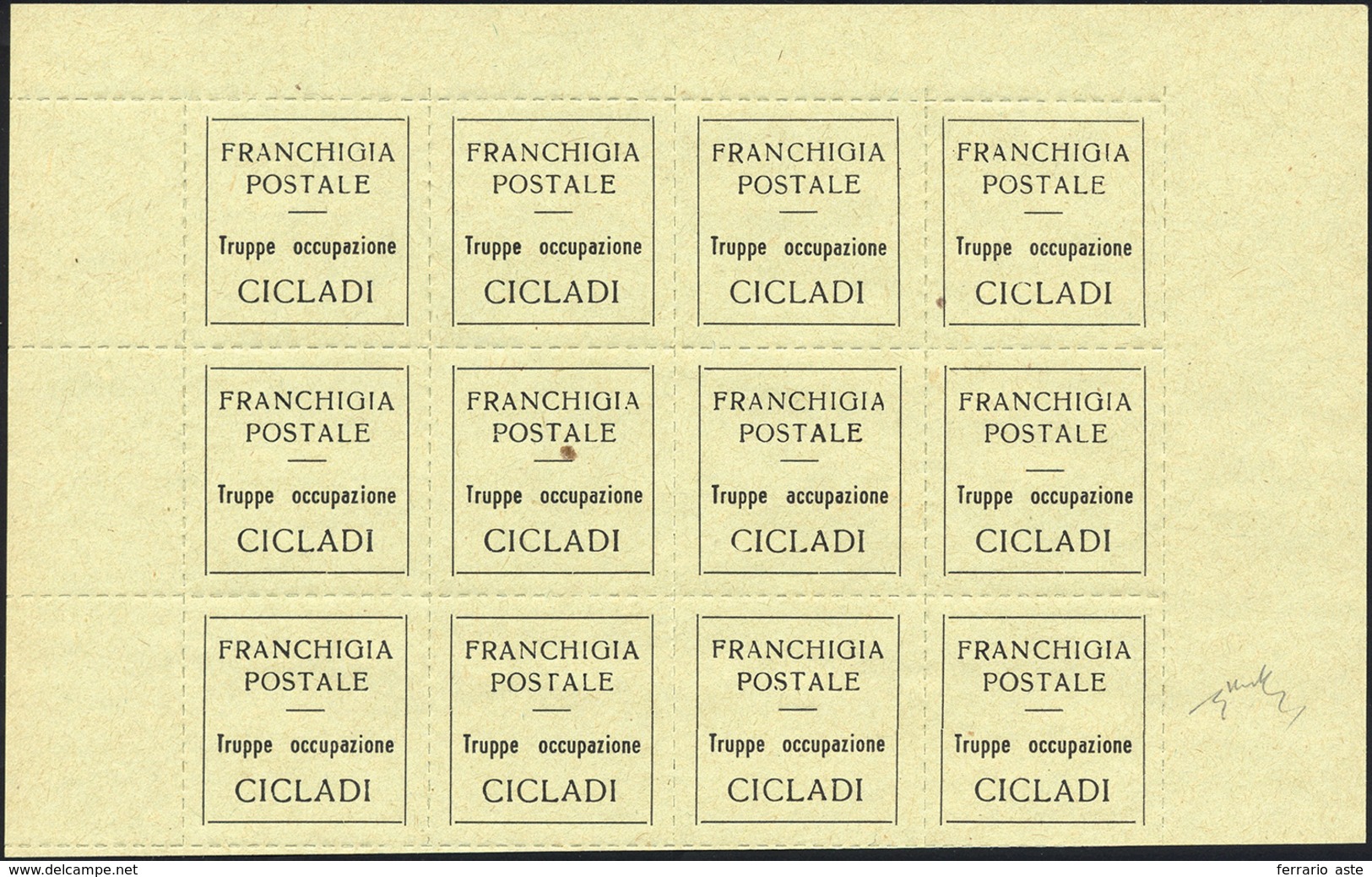 ISOLE CICLADI 1941 - Etichetta Di Franchigia Per Le Truppe D'occupazione, Carta Verde Chiaro (CEI 1)... - Andere & Zonder Classificatie