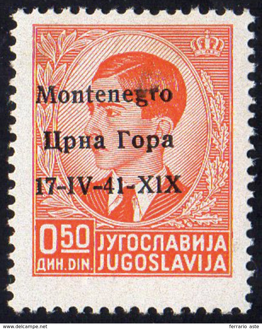 MONTENEGRO 1941 - 50 P. Soprastampato, Non Emesso (14A), Gomma Integra, Perfetto. Cert. Ferrario. ... - Andere & Zonder Classificatie