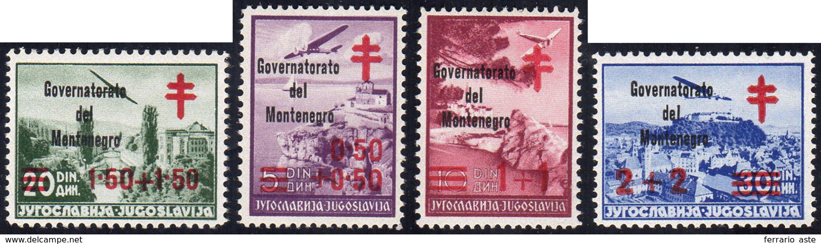 MONTENEGRO 1942 - Croce Rossa Soprastampati In Nero (32/35), Gomma Integra, Perfetti. Cert. Ferrario... - Andere & Zonder Classificatie