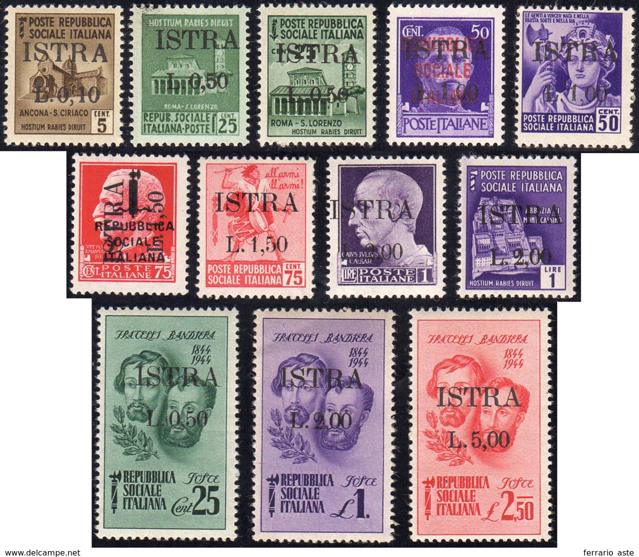 ISTRIA 1945 - Soprastampati Istria, 12 Valori (22/33), Gomma Integra, Perfetti. ... - Andere & Zonder Classificatie